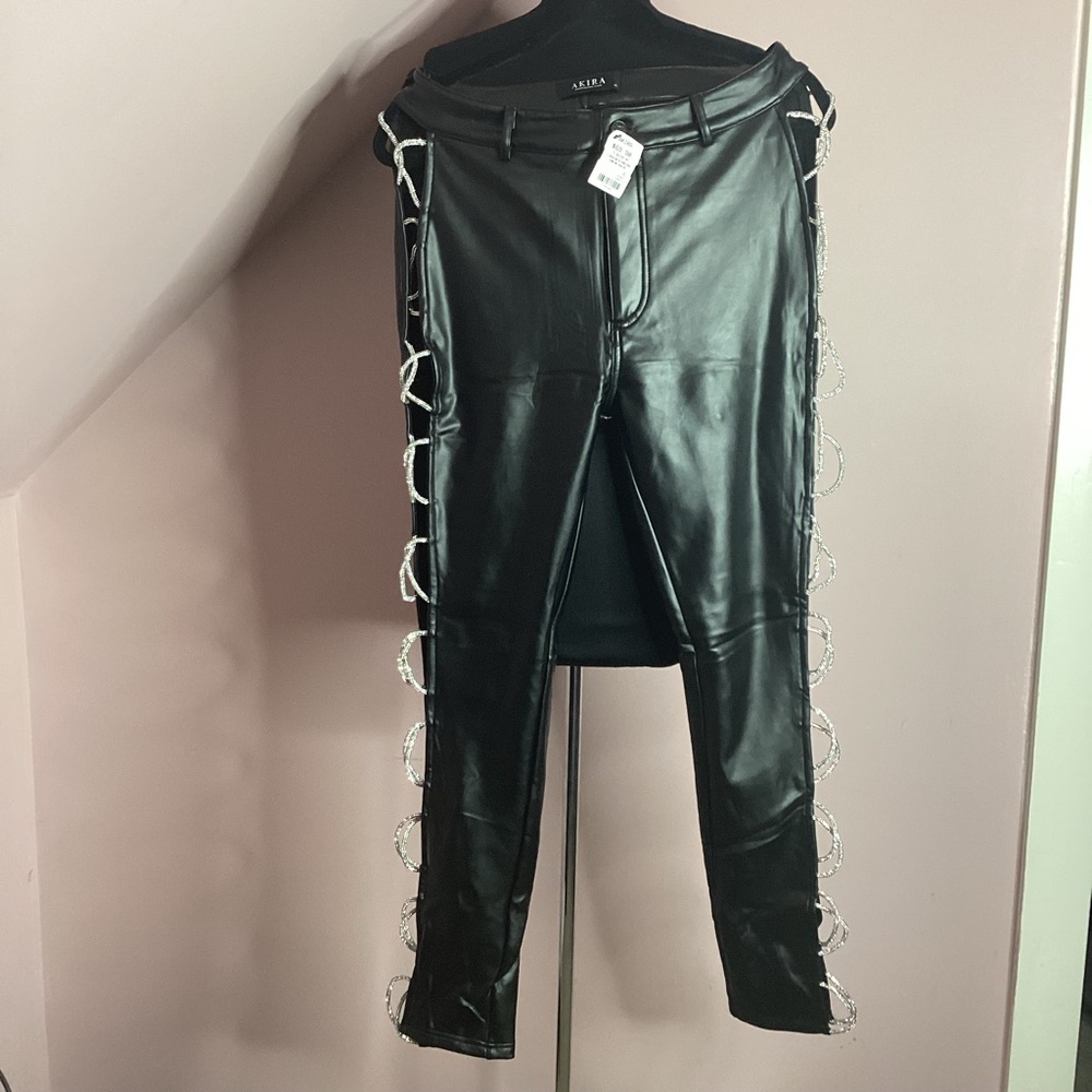 AKIRA Black Skinny Pants with Silver Accents